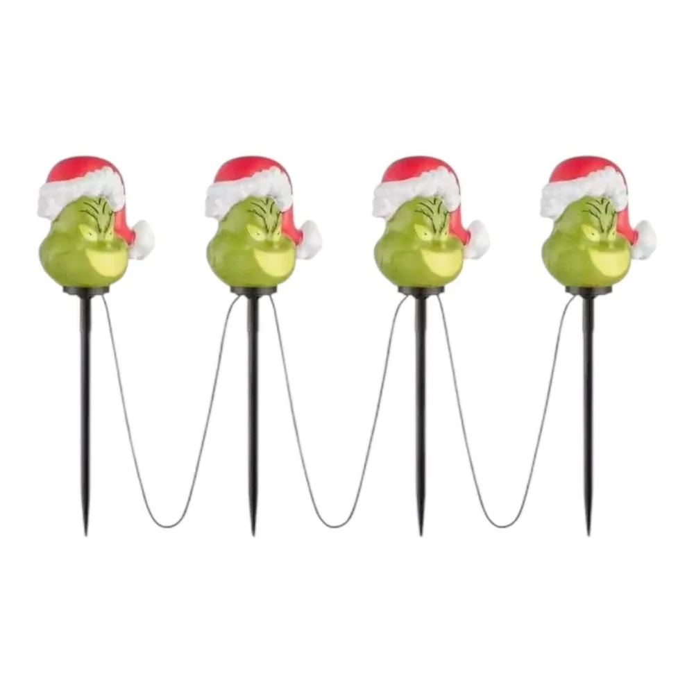 Christmas Grinch Battery-Operated Pathway Stakes (4‎ Count) With Santa Hat LED